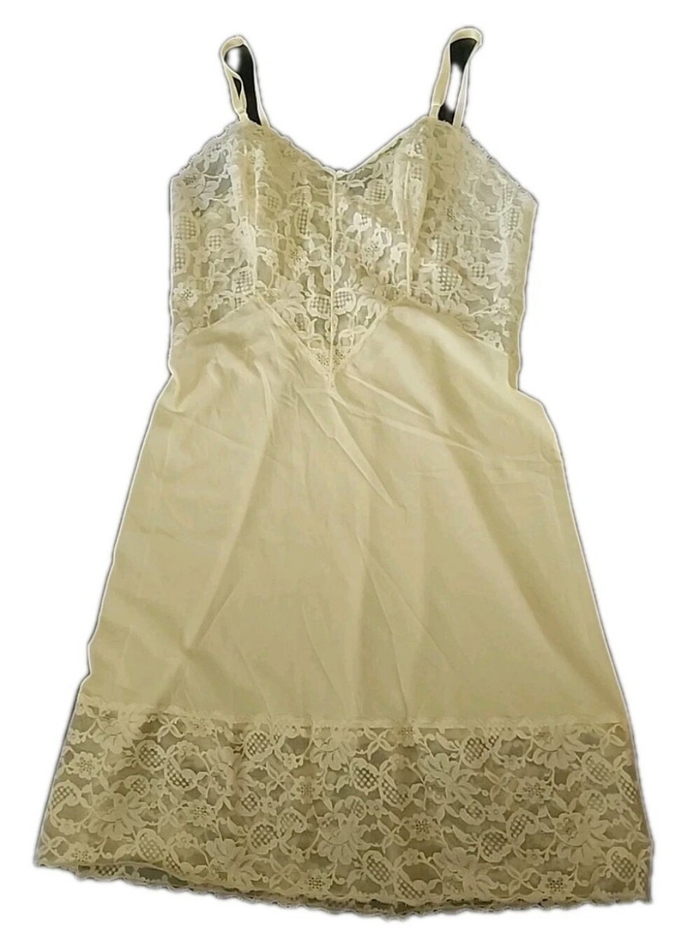 Vintage VANITY FAIR 50s 60s Nylon Yellow SEXY Nightie Slip Nightgown USA 36 - Picture 2 of 9